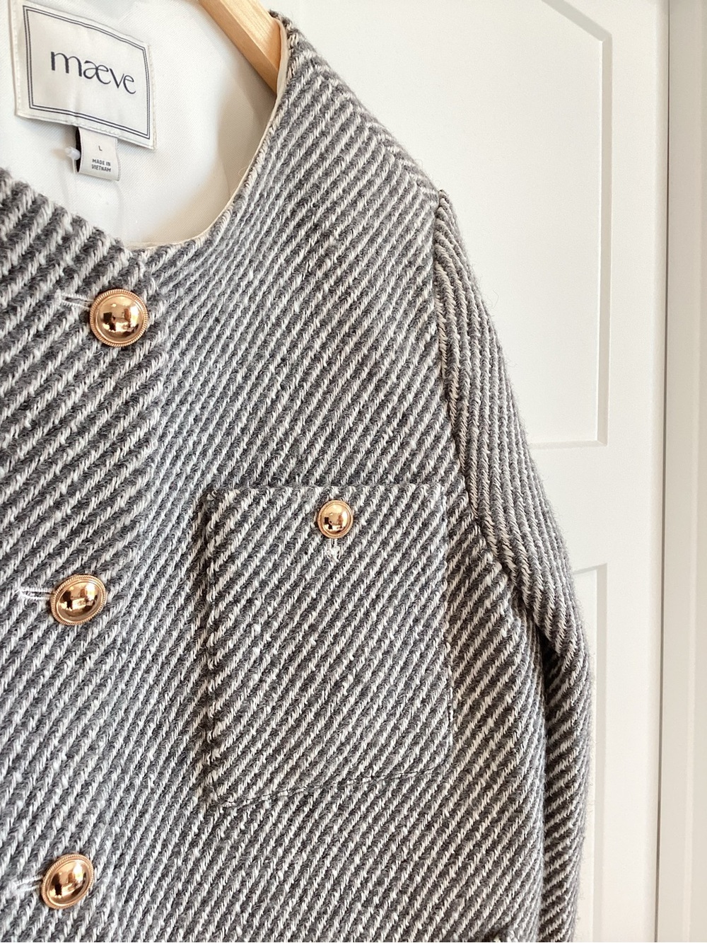 Anthropologie Boxy Wool Blend Lady Jacket Blazer Maeve New Large Stripe - Picture 8 of 15